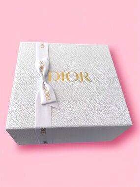 Dior White Box with Gold Logo and Satin Ribbon